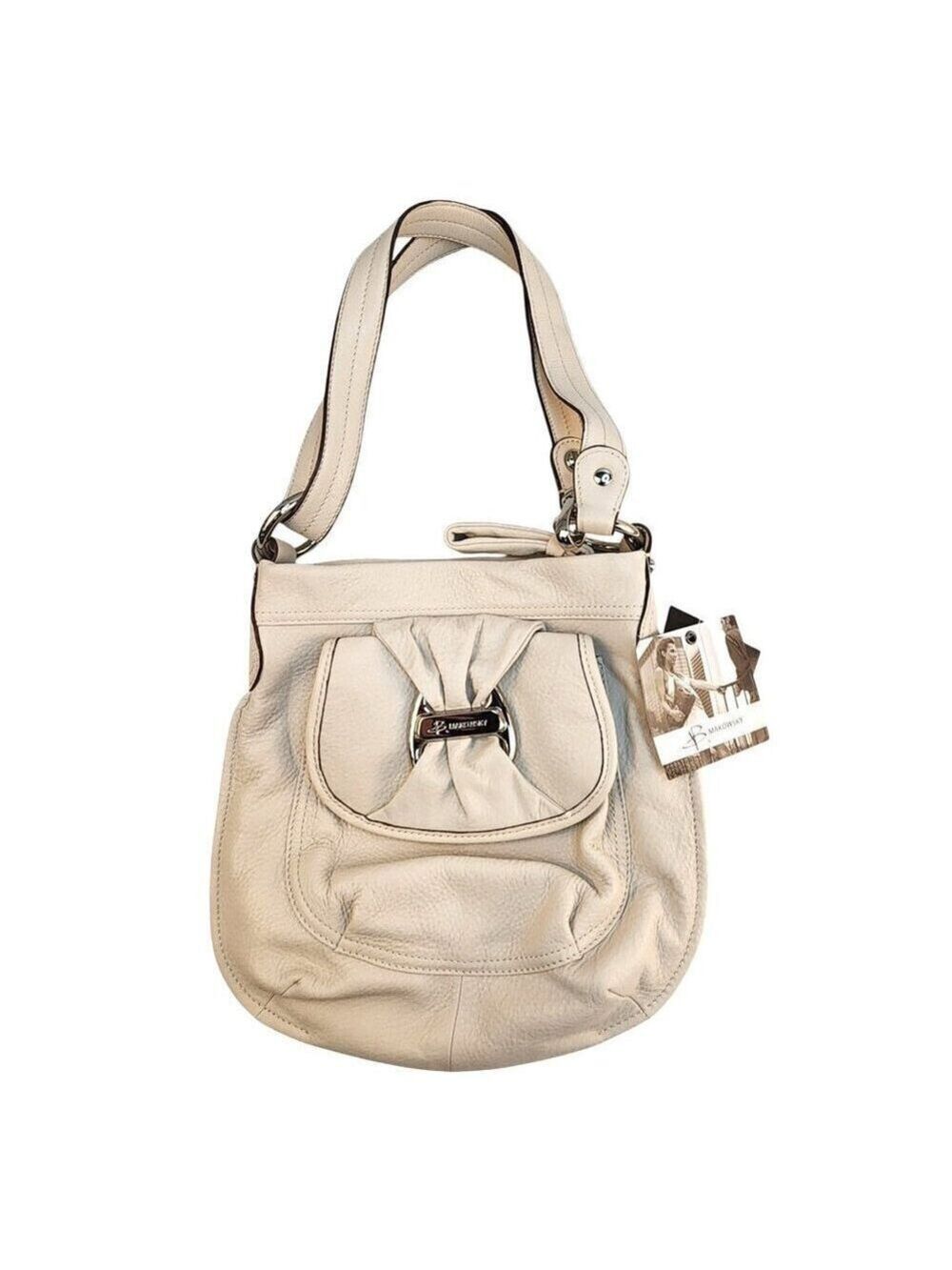 Cream B. Makowsky Womens Leather Crossbody Bag With Leopard Lining & Front and B
